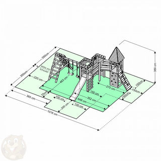 Spielturm - Ritterburg "XXL" - 3x Kletterturme, Rutsche, Schaukel, Kletterwand, Sandkasten